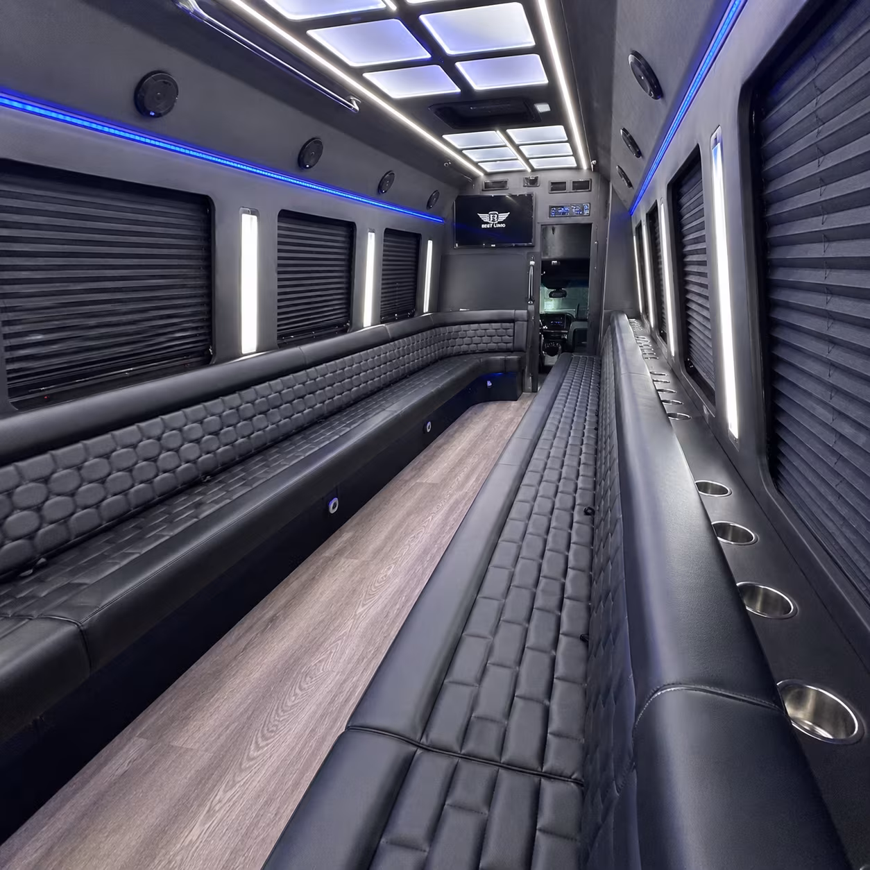 Passenger watching the Lincoln scenery during a regional party bus road trip