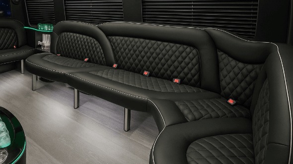 Interior of Lincoln Party Bus Company's 14 Passenger Sprinter Limousine in Lincoln