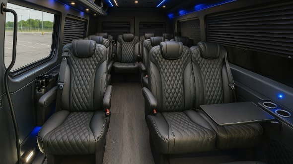 Interior of Charter Bus Company Lincoln's 15 Passenger Mini Bus in Lincoln