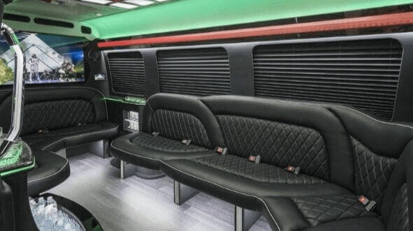 Interior of Charter Bus Company West Des Moines's 18 Passenger Party Bus in West Des Moines