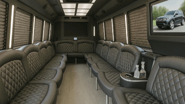 Interior of Charter Bus Company West Des Moines's 28 Passenger Party Bus in West Des Moines
