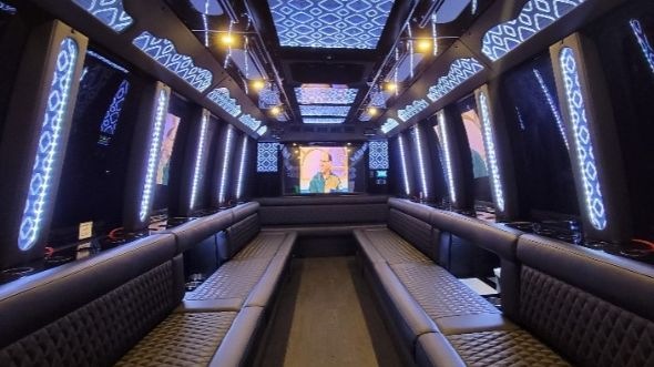 Interior of Lincoln Party Bus Company's 50 Passenger Party Bus in Lincoln